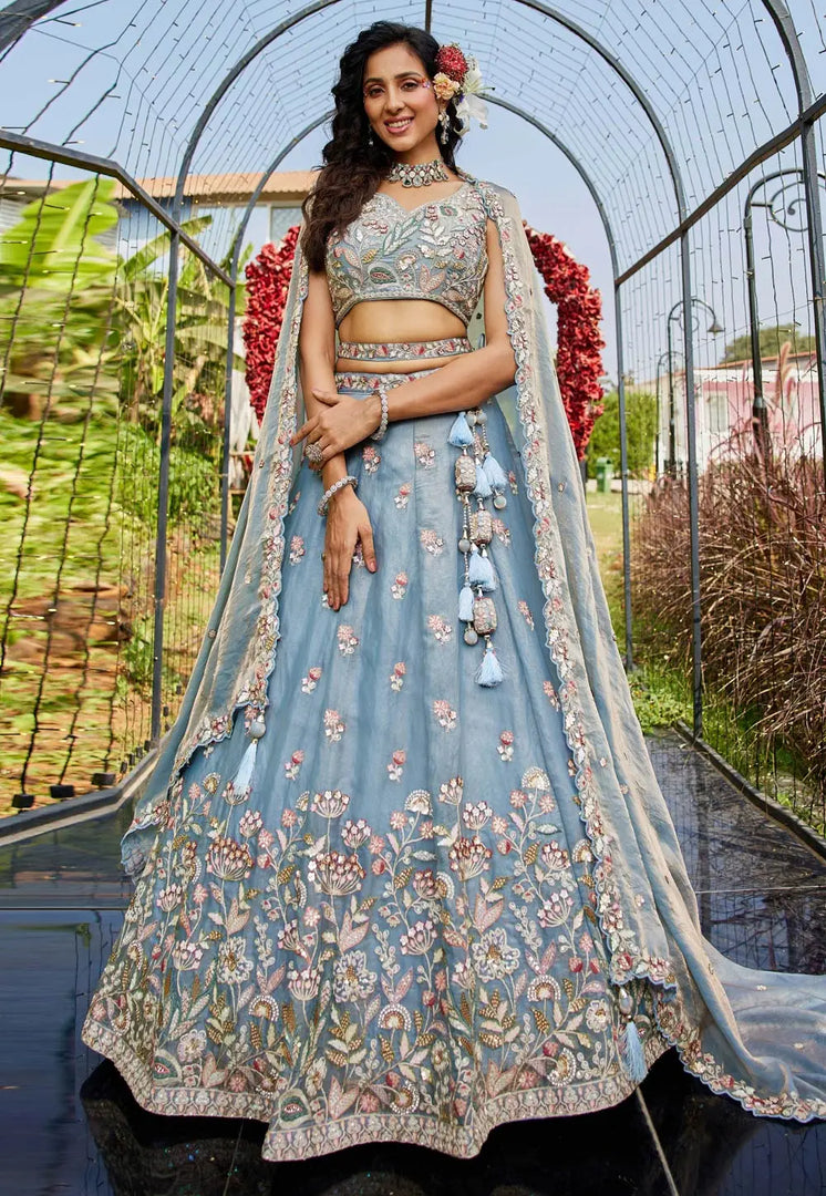Sky Blue Net Lehenga Choli