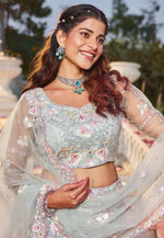 Load image into Gallery viewer, Sky Blue Net Lehenga Choli
