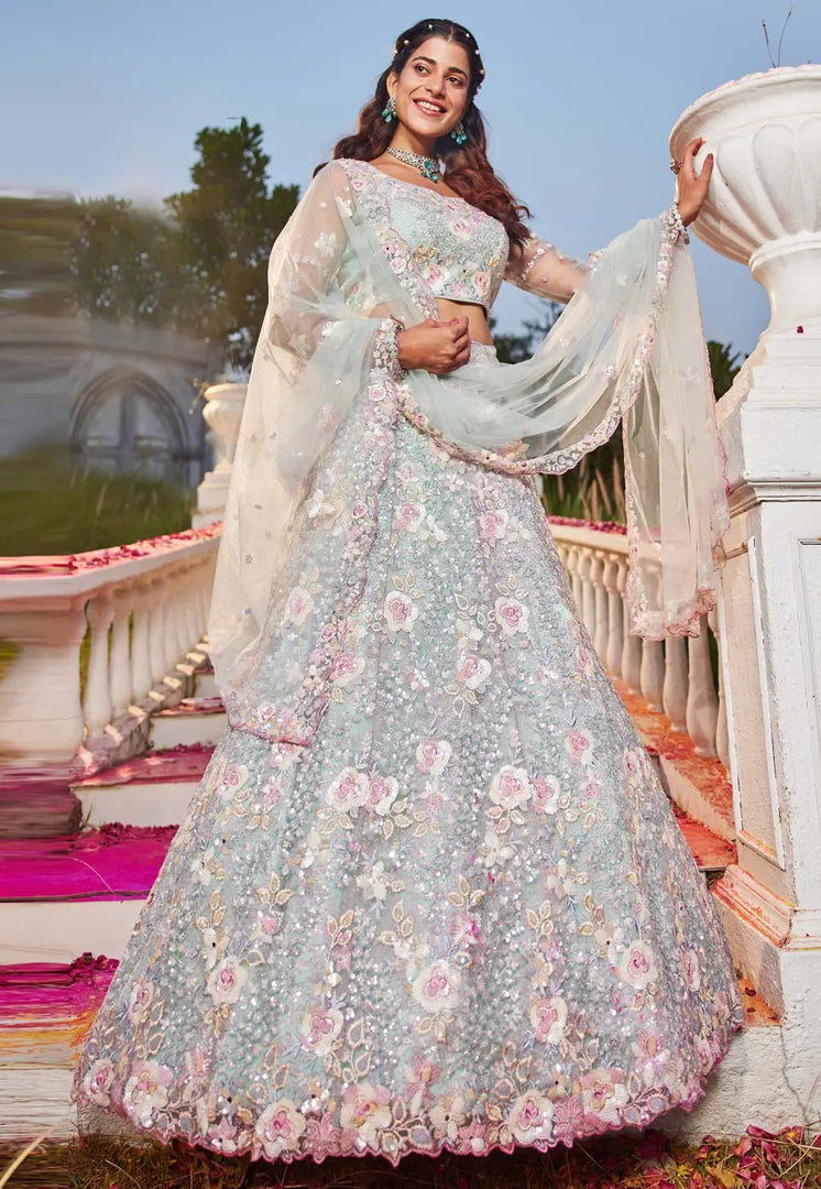 Sky Blue Net Lehenga Choli