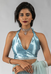 Sky Blue Net Saree With Blouse