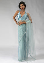 Load image into Gallery viewer, Sky Blue Net Saree With Blouse
