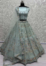 Load image into Gallery viewer, Sky Blue Net Wedding Lehenga Choli
