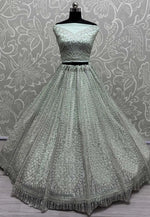 Load image into Gallery viewer, Sky Blue Net Wedding Lehenga Choli
