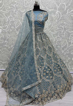 Load image into Gallery viewer, Sky Blue Net Wedding Lehenga Choli
