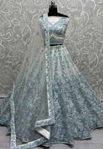 Load image into Gallery viewer, Sky Blue Net Wedding Lehenga Choli
