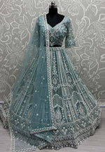 Load image into Gallery viewer, Sky Blue Net Wedding Lehenga Choli

