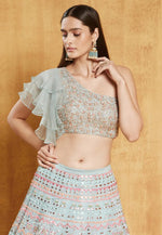 Load image into Gallery viewer, Sky Blue Organza Designer Lehenga
