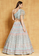 Load image into Gallery viewer, Sky Blue Organza Designer Lehenga

