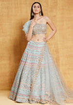 Load image into Gallery viewer, Sky Blue Organza Designer Lehenga
