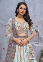 Load image into Gallery viewer, Sky Blue Organza Lehenga Choli For Wedding
