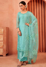 Load image into Gallery viewer, Sky Blue Organza Pakistani Suit
