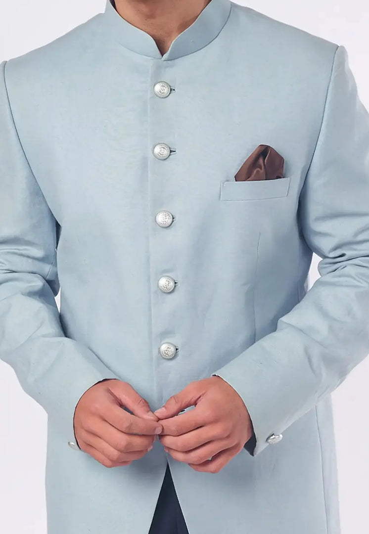 Sky Blue Rayon Jodhpuri Suit