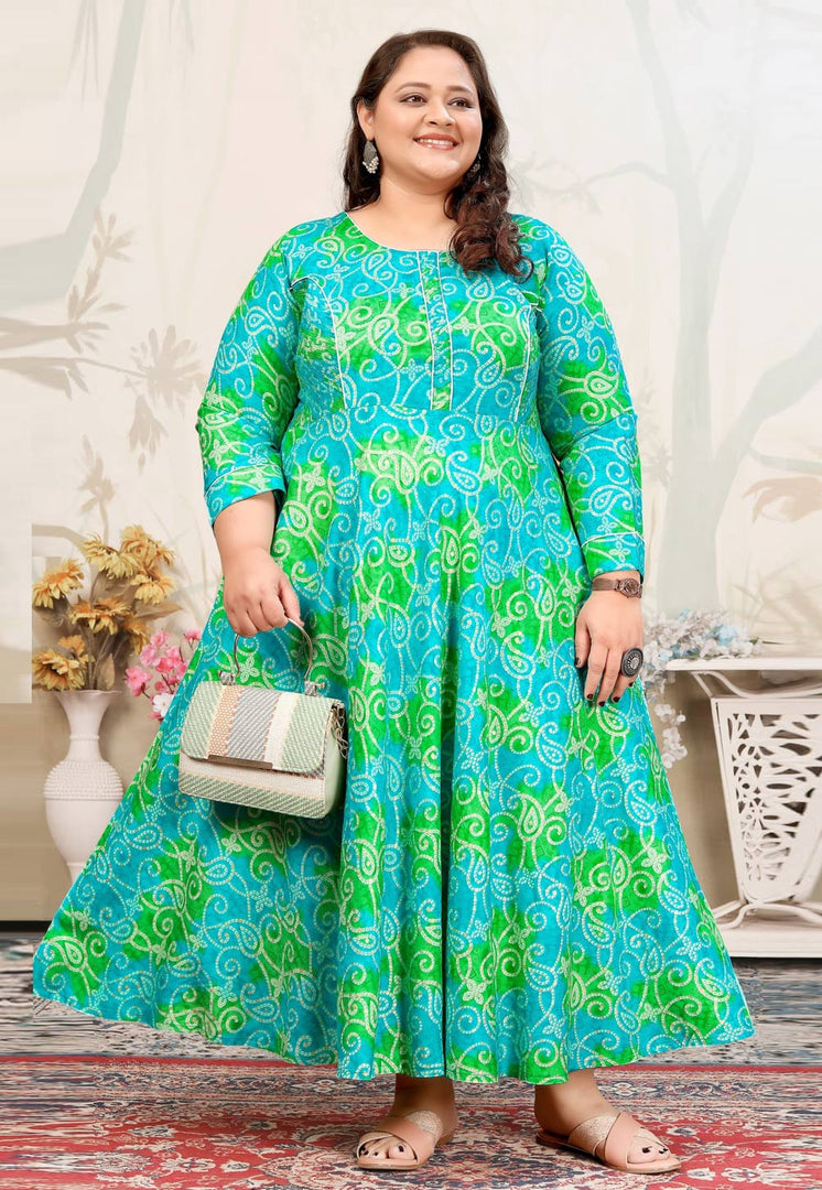 Sky Blue Rayon Printed Long Kurti