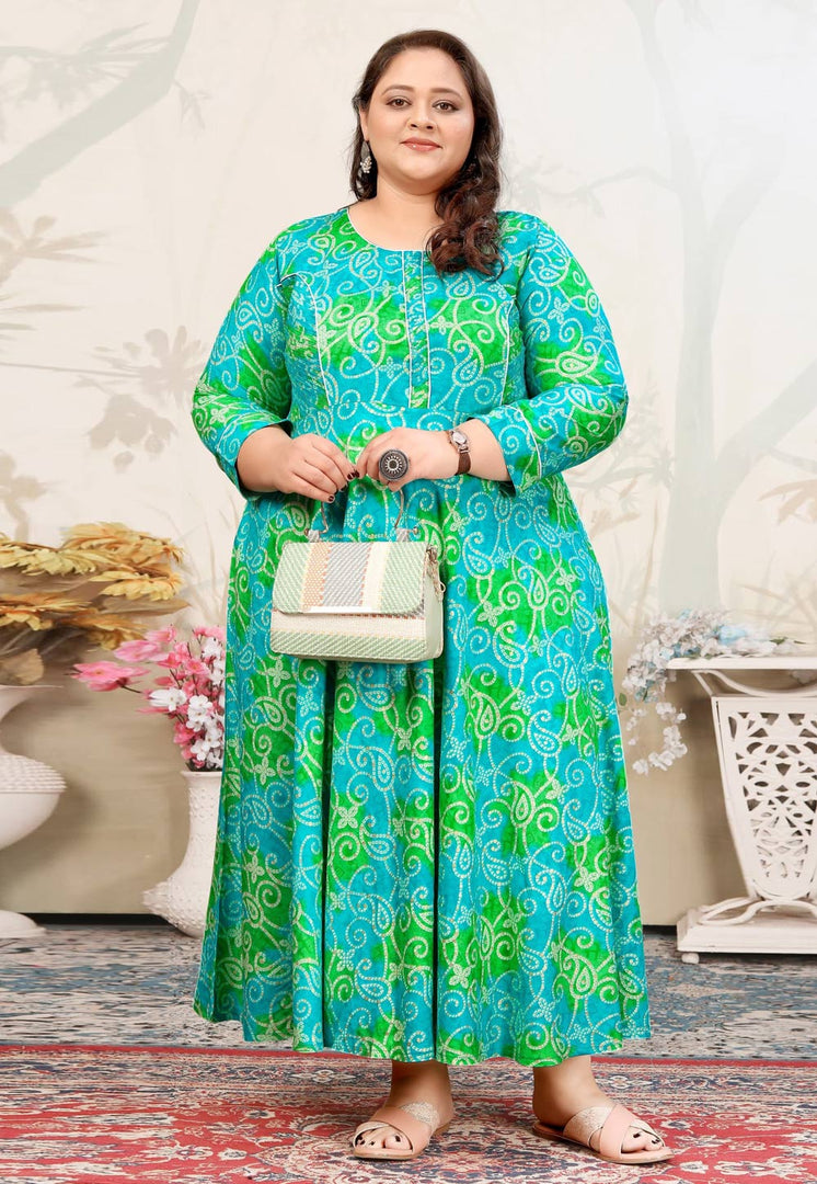 Sky Blue Rayon Printed Long Kurti