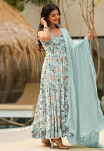 Load image into Gallery viewer, Sky Blue Rayon Readymade Anarkali Suit
