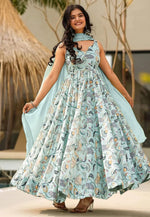 Load image into Gallery viewer, Sky Blue Rayon Readymade Anarkali Suit

