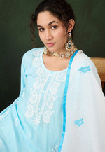 Load image into Gallery viewer, Sky Blue Rayon Readymade Pant Style Suit
