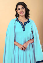 Load image into Gallery viewer, Sky Blue Rayon Readymade Pant Style Suit
