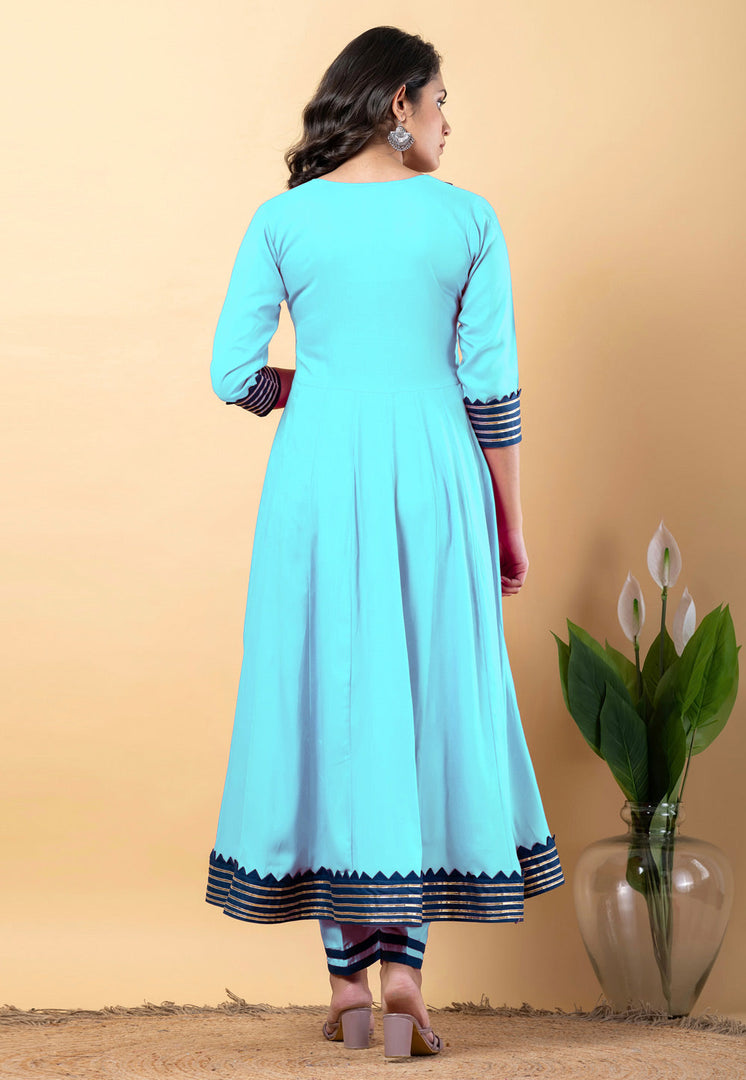 Sky Blue Rayon Readymade Pant Style Suit