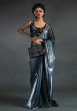 Load image into Gallery viewer, Sky Blue Satin Silk Half N Half Saree
