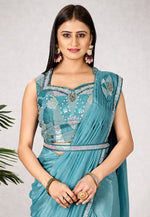 Load image into Gallery viewer, Sky Blue Shimmer Georgette Saree With Blouse
