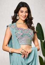 Load image into Gallery viewer, Sky Blue Shimmer Georgette Saree With Blouse
