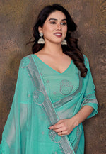Load image into Gallery viewer, Sky Blue Shimmer Saree With Blouse
