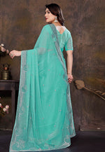Load image into Gallery viewer, Sky Blue Shimmer Saree With Blouse
