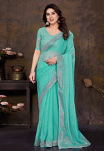 Load image into Gallery viewer, Sky Blue Shimmer Saree With Blouse
