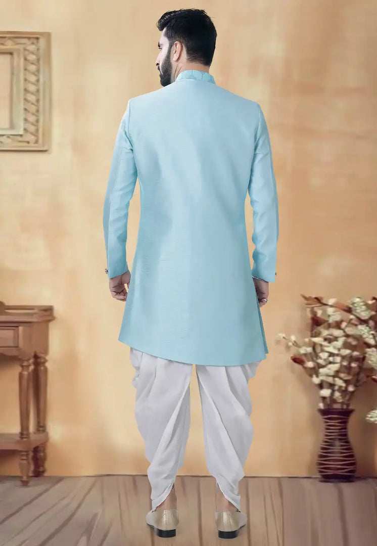 Sky Blue Silk Dhoti Sherwani