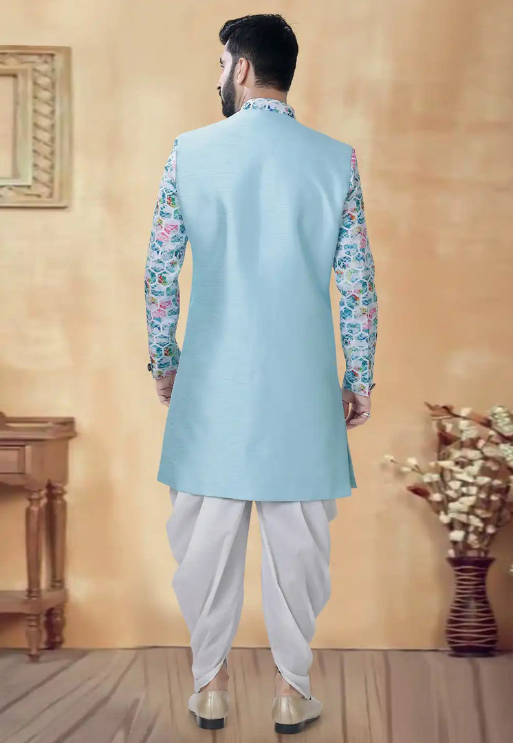 Sky Blue Silk Dhoti Sherwani