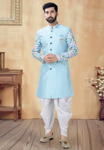 Load image into Gallery viewer, Sky Blue Silk Dhoti Sherwani
