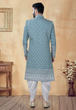 Load image into Gallery viewer, Sky Blue Silk Dhoti Sherwani
