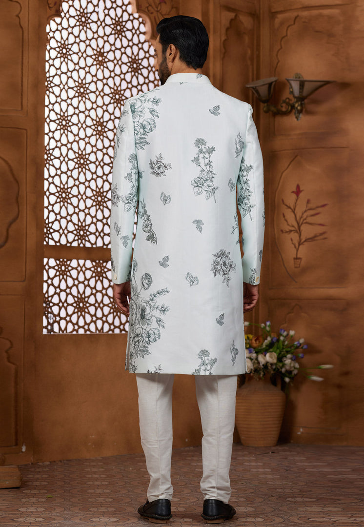 Sky Blue Silk Indo Western Sherwani