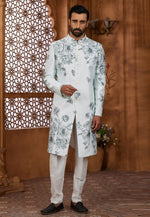 Load image into Gallery viewer, Sky Blue Silk Indo Western Sherwani
