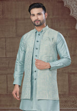 Load image into Gallery viewer, Sky Blue Silk Indo Western Suit
