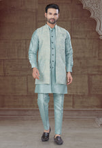 Load image into Gallery viewer, Sky Blue Silk Indo Western Suit
