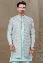 Load image into Gallery viewer, Sky Blue Silk Indo Western Suit
