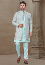 Load image into Gallery viewer, Sky Blue Silk Indo Western Suit

