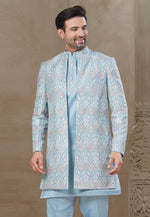 Load image into Gallery viewer, Sky Blue Silk Indo Western Suit
