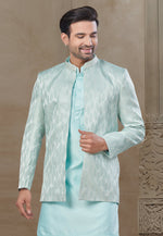 Load image into Gallery viewer, Sky Blue Silk Indo Western Suit
