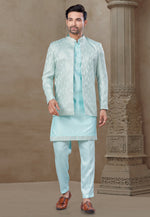 Load image into Gallery viewer, Sky Blue Silk Indo Western Suit

