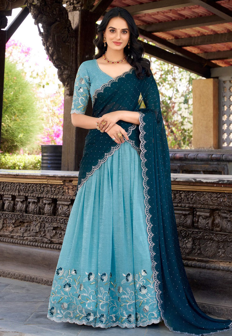Sky Blue Silk Lehenga Choli
