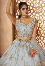Load image into Gallery viewer, Sky Blue Silk Lehenga Choli For Wedding
