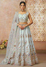 Load image into Gallery viewer, Sky Blue Silk Lehenga Choli For Wedding

