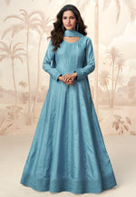 Load image into Gallery viewer, Sky Blue Silk Long Anarkali Suit
