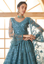 Load image into Gallery viewer, Sky Blue Silk Net Circular Lehenga Choli
