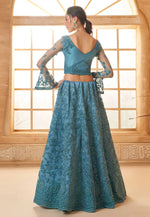 Load image into Gallery viewer, Sky Blue Silk Net Circular Lehenga Choli
