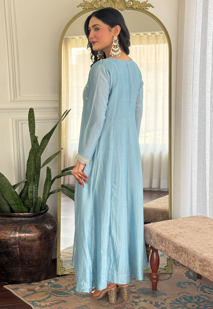 Sky Blue Silk Readymade Anarkali Suit