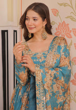 Load image into Gallery viewer, Sky Blue Silk Readymade Anarkali Suit
